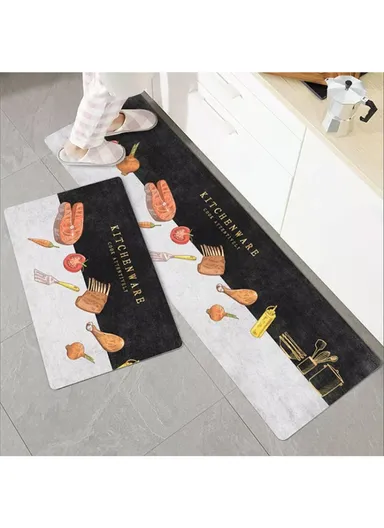 2Pcs/Set Non-slip Kitchen Floor Mat Cushioned Comfort Standing Pad Anti-fatigue Kitchen Runner Rug - QYSC-265