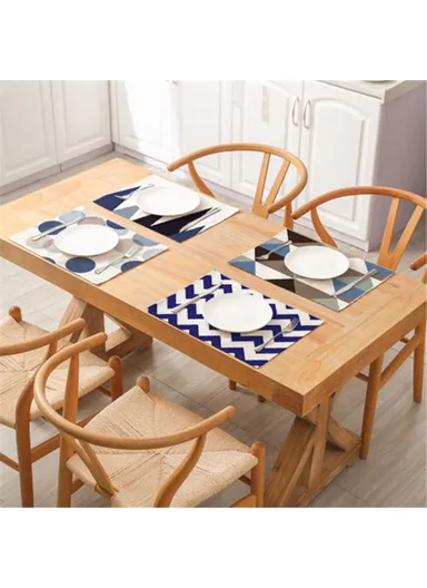 Home Decoration Single Pattern Printed Cotton Linen Placemat Dining Table Mat (L32 x W42)cm-CD011-37