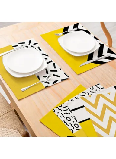 Home Decoration Single Pattern Printed Cotton Linen Placemat Dining Table Mat (L32 x W42)cm-CD011-37