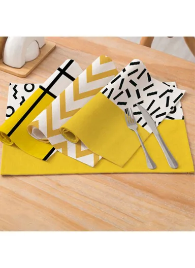 Home Decoration Single Pattern Printed Cotton Linen Placemat Dining Table Mat (L32 x W42)cm-CD011-37
