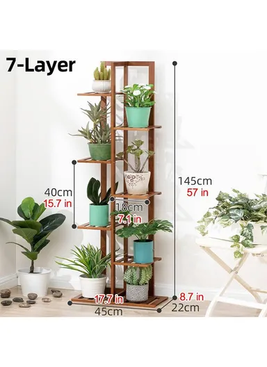 7 Layers Bamboo Planter Display Shelf Flower Pot Organizer Rack Plant Stand (L22 x W45 x H145)cm