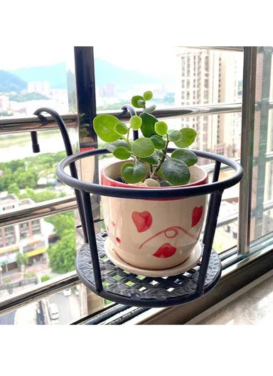 Planter Plant Basket Flower Pot Holder For Patio Balcony Porch Fence (L28 x W17 x H17)cm - Black