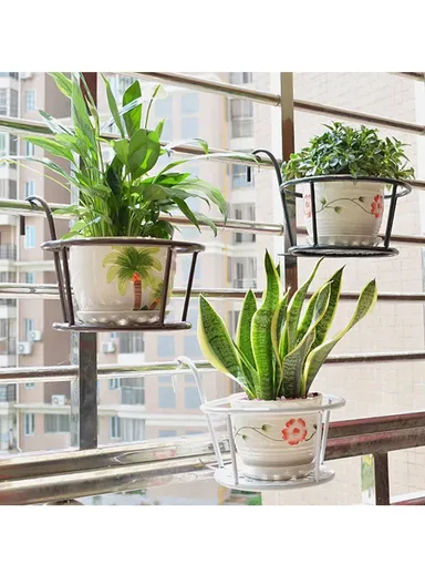 Planter Plant Basket Flower Pot Holder For Patio Balcony Porch Fence (L28 x W17 x H17)cm - Black