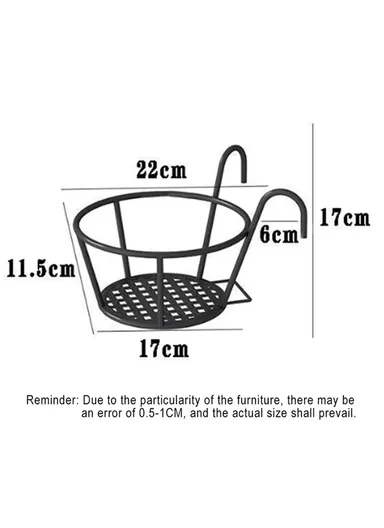 Planter Plant Basket Flower Pot Holder For Patio Balcony Porch Fence (L28 x W17 x H17)cm - Black
