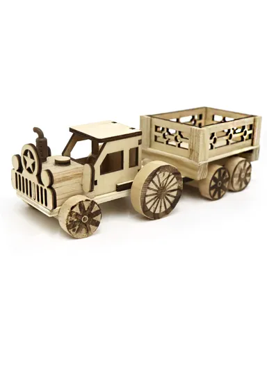 Handcrafted Natural Colored Wooden Farming Truck (L25.5 x W8.5 x H8)cm