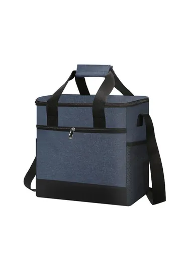 15L Portable Insulated Lunch Bag Reusable Lunch Box Container With Top Carry Handle Shoulder Strap (W29 x D17 x H30)cm - Navy Blue
