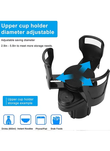 Cup Holder Tray Multifunction Vehicle Mounted Water Cup Drink Holder Rotating Adjustable Phone Holder Organizer - Large