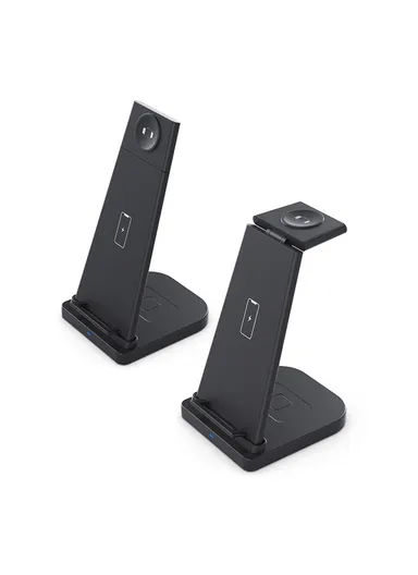 3 in 1 Phone Smartwatch Bluetooth Earphone Wireless Charger Stand Fast Charging Station For Samsung Watch B12 - Black