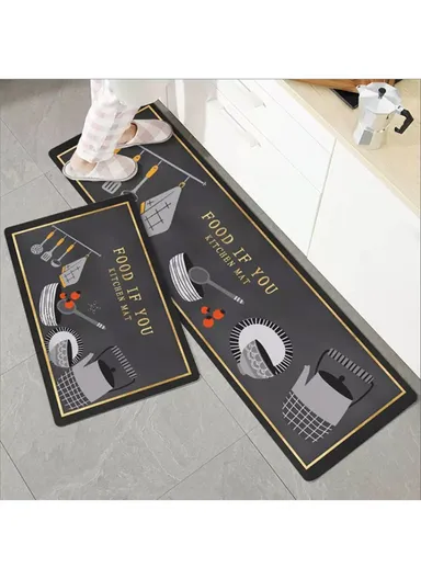 2Pcs Set Non-slip Kitchen Floor Mat Cushioned Comfort Standing Pad Anti-fatigue Kitchen Runner Rug - QYSC-263