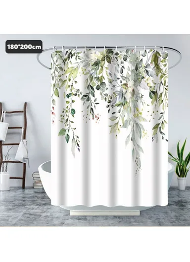 Minimalist Hanging Leaves Botanical Shower Curtain For a Stylish Bathroom (L200 x W180)cm - Style A