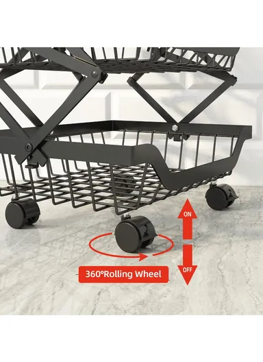 360° Rotating 4 Wheels 5 Rectangular Shelves Metal Black Storage Racks Holder (L27 x W35 x H95)cm 