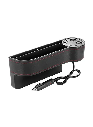80W Multifunctional Dual USB Port Cigarette Lighter Car Charger with Seat Gap Storage Box Seat Organizer Card Phone Holder C15 (L27x W8 x H12.4)cm
