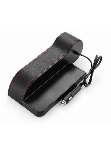80W Multifunctional Dual USB Port Cigarette Lighter Car Charger with Seat Gap Storage Box Seat Organizer Card Phone Holder C15 (L27x W8 x H12.4)cm