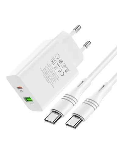 Dual Output PD20W+QC2.0 Wall Charger With Type-C To Type-C Charging Cable BA56