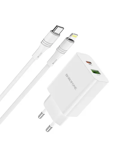 Dual Output PD20W+QC2.0 Wall Charger With Type-C To Lightning Charging Cable BA56