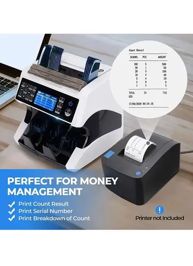 AL-920 Multi-National Currency Automatic Total LBP USD EUR Bill Value Counter Front Loading with SN Reading &amp; 5 Heads Sensors for Detection up to 90% Accuracy Counterfeit Fake Detection