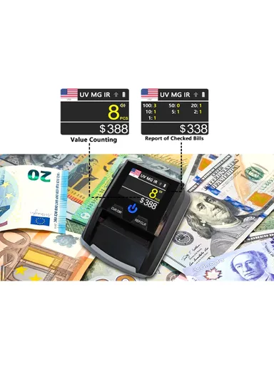 500mAh Rechargeable Small Counterfeit Money Detector Machine Currency Detector Banknote Detector with 5 Head Sensors for Detection Accuracy up to 90% AL-136T