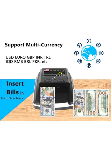 500mAh Rechargeable Small Counterfeit Money Detector Machine Currency Detector Banknote Detector with 5 Head Sensors for Detection Accuracy up to 90% AL-136T