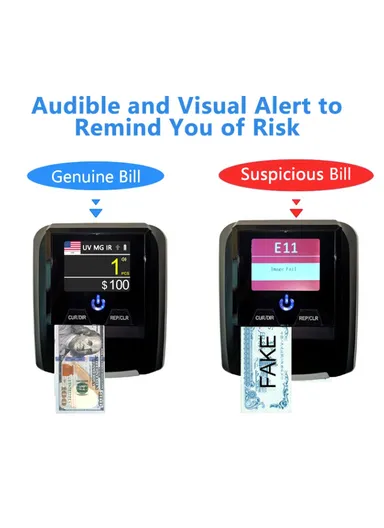 500mAh Rechargeable Small Counterfeit Money Detector Machine Currency Detector Banknote Detector with 5 Head Sensors for Detection Accuracy up to 90% AL-136T