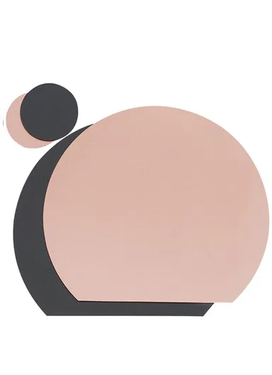 Semi Circle Tablemat Leather Placemat Non-Slip Heat Insulation Dining Table Pad Round Cup Coaster - Pink/Dark Grey