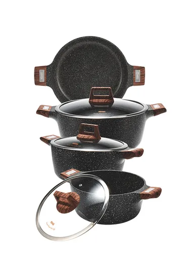 7 Pcs 20/24/28/28cm Casserole Non-Stick Die-Casting Set with 3 Lids CA005-S01- Black