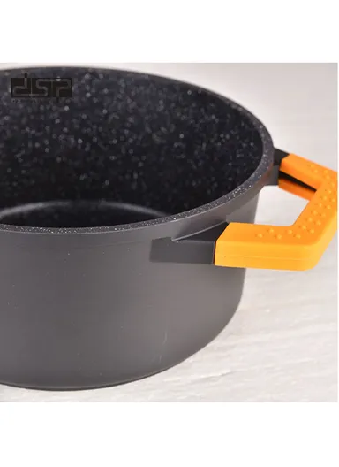 7Pcs 18/20/24cm Non-Stick Coating Casserole Cookware Set &amp; 24cm FryPan With 3 Glass Lids Suitable For All Electric Stove CA002-S02-Black