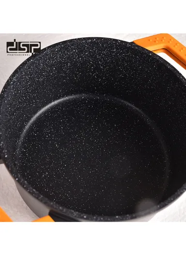 7Pcs 18/20/24cm Non-Stick Coating Casserole Cookware Set &amp; 24cm FryPan With 3 Glass Lids Suitable For All Electric Stove CA002-S02-Black