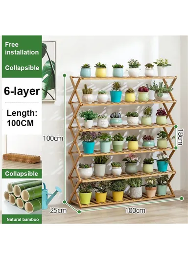 6-Layer 100cm Plant Stand Multiple Bamboo Flowerpot Holder Rack (W100 x D25 x H100)cm