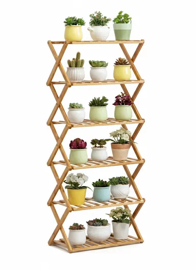 6-Layer 50cm Plant Stand Multiple Bamboo Flowerpot Holder Rack (W50 x D25 x H100)cm