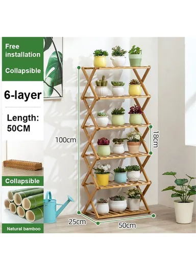 6-Layer 50cm Plant Stand Multiple Bamboo Flowerpot Holder Rack (W50 x D25 x H100)cm