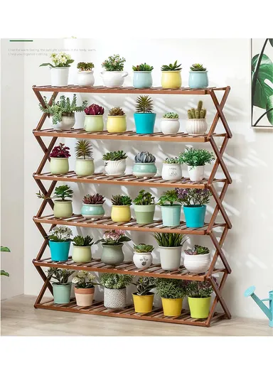 6-Layer 50cm Plant Stand Multiple Bamboo Flowerpot Holder Rack (W50 x D25 x H100)cm