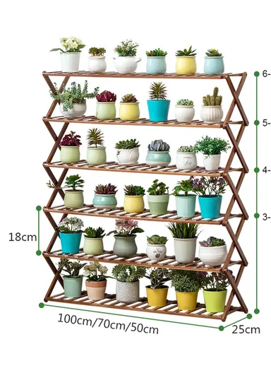 6-Layer 50cm Plant Stand Multiple Bamboo Flowerpot Holder Rack (W50 x D25 x H100)cm