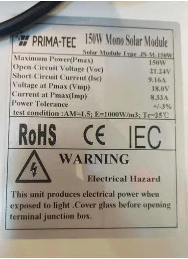 150W Monocrystalline Solar Panel