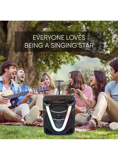 12” 3600mAh Telescoping Handle With Wheels Echo Bass &amp; Treble Control HIFI Colourful Lighting Portable Speaker With Wired Microphone Included, AUX, USB, Bluetooth, Memory Card &amp; Remote Controller DG-1101 (L25 x W