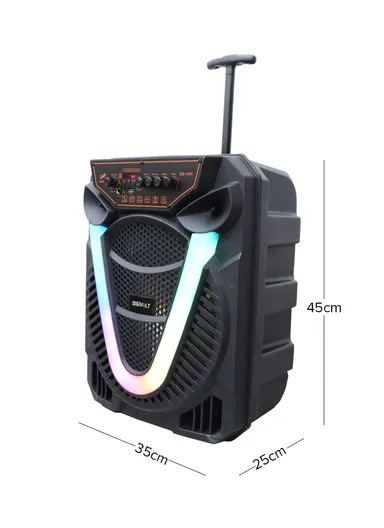 12” 3600mAh Telescoping Handle With Wheels Echo Bass &amp; Treble Control HIFI Colourful Lighting Portable Speaker With Wired Microphone Included, AUX, USB, Bluetooth, Memory Card &amp; Remote Controller DG-1101 (L25 x W
