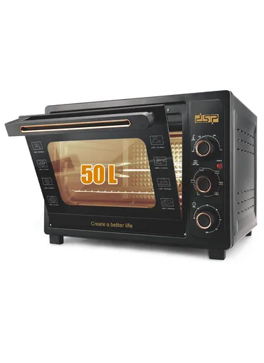 1800W 50L High Power Adjustable Temperature Timer Electric Toaster Oven KT50B (L39.6 x W56.5 x H44)cm - Black &amp; Bronze