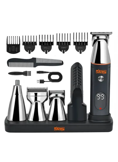 5W 600mAh 5-In-1 Rechargeable Lithium Battery IPX6 Stainless Steel Grooming Set For Body Face Nose &amp; Ear With Built-In LED Display 90642