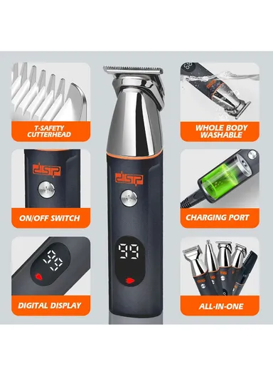 5W 600mAh 5-In-1 Rechargeable Lithium Battery IPX6 Stainless Steel Grooming Set For Body Face Nose &amp; Ear With Built-In LED Display 90642