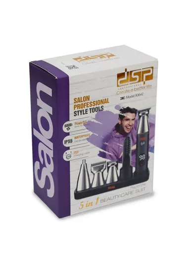 5W 600mAh 5-In-1 Rechargeable Lithium Battery IPX6 Stainless Steel Grooming Set For Body Face Nose &amp; Ear With Built-In LED Display 90642