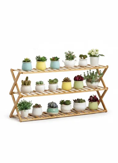 3-Layer 100cm Wood Color Bamboo Plant Stand Multiple Flowerpot Holder Rack Planter Display Shelf (W100 x D25 x H39)cm
