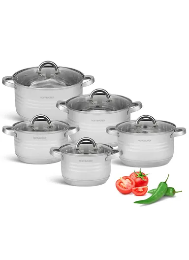 10 Pcs 16/18/20/22/24cm Stainless Steel Saucepots Casserole Set HF-223