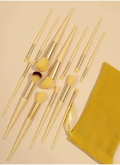 13 Pcs Makeup Brush Set Premium Bristles Powder Foundation Blush Contour Concealers Eyeshadow - Yellow