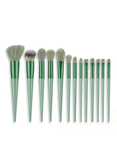 13 Pcs Makeup Brush Set Premium Bristles Powder Foundation Blush Contour Concealers Eyeshadow - Green