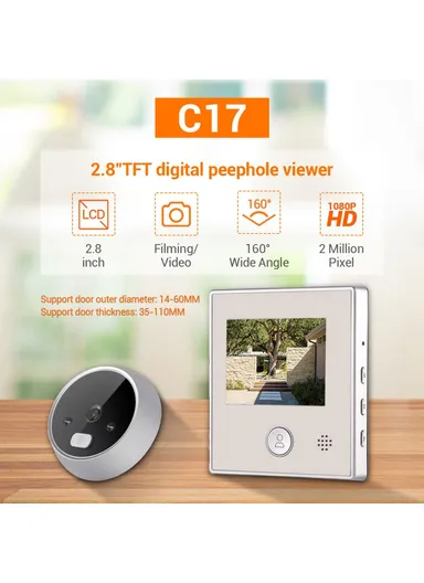  2.8 inch LCD Digital Doorbell Camera 1080P Night Vision Viewer Electronic Video Door Bell Peephole C17