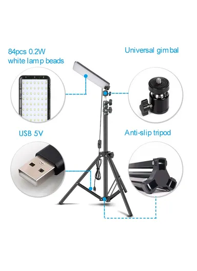 5V 6500-7000K Portable LED Camping Light with Telescopic Tripod Stand, Super Bright Outdoor Work Lamp (L7.5 x W7.5 x H59 )cm