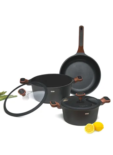5 Pcs 24/28cm Casserole &amp; 28cm Frypan Toughened Nonstick Multi-Cookware Set With 2 Lids CA009-S02 