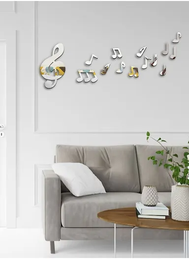 14 Pcs DIY Acrylic Mirror Wall Stickers Music Notes Shape JM143