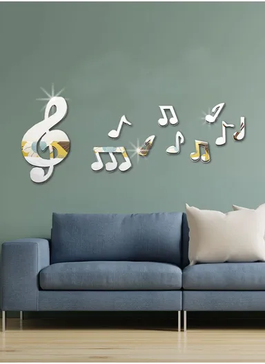 14 Pcs DIY Acrylic Mirror Wall Stickers Music Notes Shape JM143