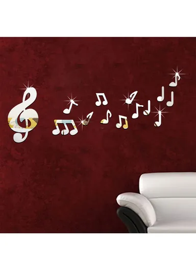 14 Pcs DIY Acrylic Mirror Wall Stickers Music Notes Shape JM143