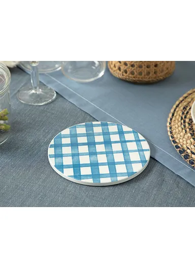Art Pop Plaid Ceramic Trivet 16 Cm - Blue